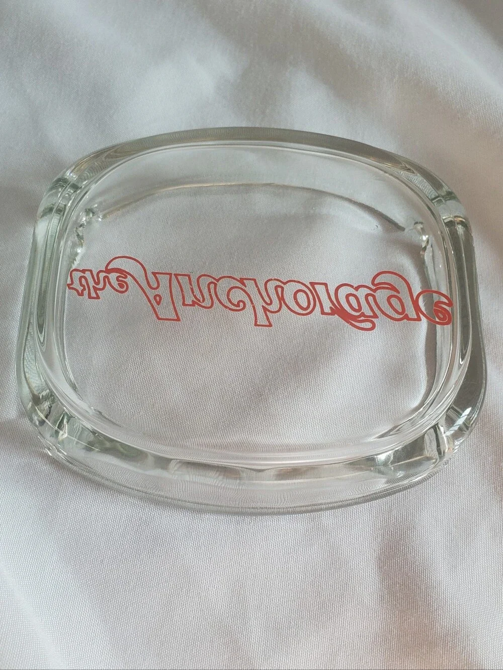 The Anchorage Vintage Clear Glass Ashtray with Red Script Logo Retro MCM EUC